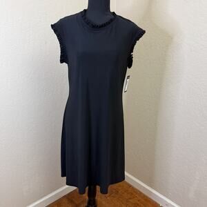 NWT Tiana B Black Ruffle Sleeve Shift Dress Womens L Made in USA Elegant